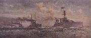 Charles Dixon HMS Cardiff leading the surren-dered German Fleet into the Firth of Forth china oil painting artist